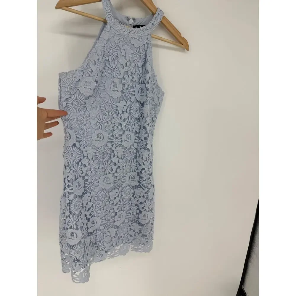 Lulus Love Poem Lace Mini Dress in Light Blue Size MEDIUM M 35" Long, 2770 - Picture 6 of 7